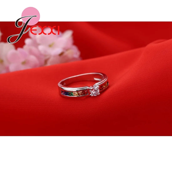 Band Jewerly Fashion 925 Sterling Silver Wedding Rings For Women Colored CZ Crystal Elegant Engagement Party Ring Anel