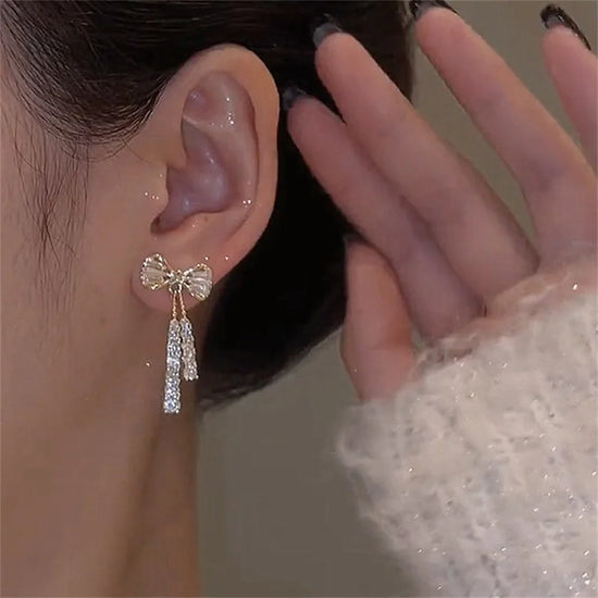 Fashion Bow Crystal Zircon Earrings For Women Trendy Party Jewelry Ear Accessories Valentine&