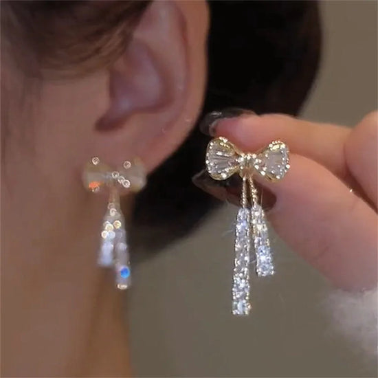 Fashion Bow Crystal Zircon Earrings For Women Trendy Party Jewelry Ear Accessories Valentine&