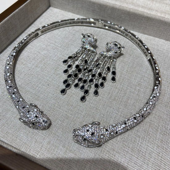 2025 New fashionable  zircon inlaid collar necklace earrings  light luxury jewelry set for women