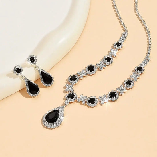 Fashionable Crystal Jewelry Necklace Earring Set Luxury Water Drop Dangle Earrings Premium Inlaid Zircon Wedding Jewelry Set