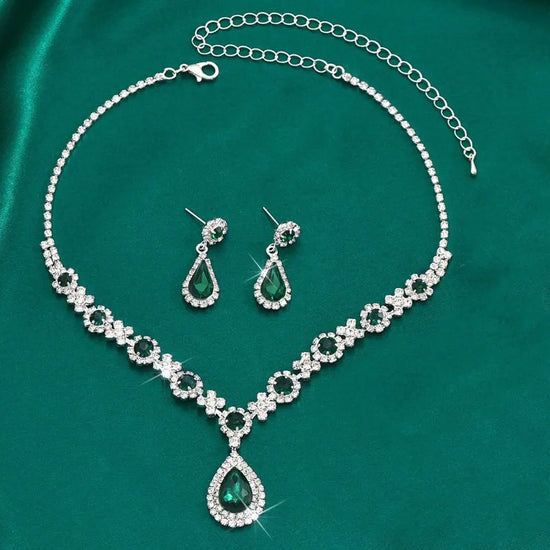 Fashionable Crystal Jewelry Necklace Earring Set Luxury Premium Pendant Necklace Water Drop Inlaid Zircon Dangle Earrings Women