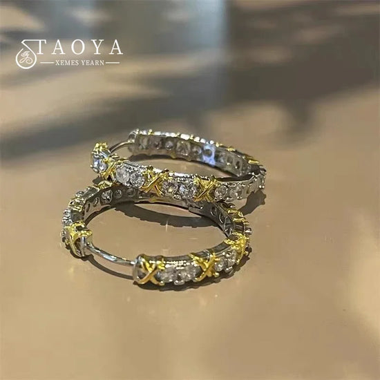 2024 Fashionable Gold and Silver Color Inlay With Zircon Metal Earrings Design Girl&
